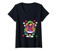 Womens Madre de Los Mexicanos Cartoon La Virgencita Santa María V-Neck T-Shirt