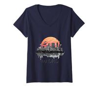 Women's Madrid Skyline Sunset Cityscape V-Neck T-Shirt
