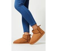 Womens Mae Suedette Faux Fur Lined Mini Cosy Ankle Boots Tan 4