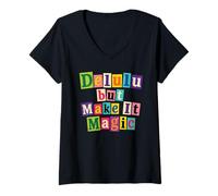 Women's Magazine Collage Delulu but Make It Magic Ransom Note Letter V-Neck T-Shirt