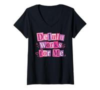 Women's Magazine Collage Delulu Works for Me, Mixed Font Graphic V-Neck T-Shirt