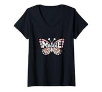 Womens Maggie Butterfly - Personalized Cute Name Word Art V-Neck T-Shirt