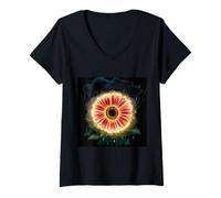 Womens Magic Gerbera flower with raindrops V-Neck T-Shirt