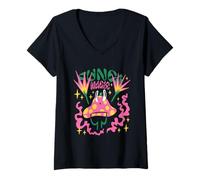 Womens Magic Mushroom Cartoon V-Neck T-Shirt