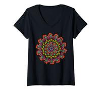 Womens Magic Mushroom Mandala Sacred Shroom Trippy V-Neck T-Shirt