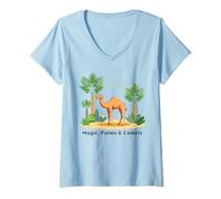 Womens Magic, Palms $ Camels Boho Style Desert Oasis Illustration V-Neck T-Shirt