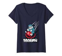 Womens Magic Pockets Retro Video Game Bitmap Kid On Hopper V-Neck T-Shirt
