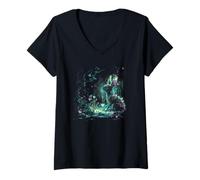Womens Magic Rabbit Forest Fantasy Bunny V-Neck T-Shirt