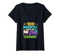 Womens Magical 100 Days Learning Celebration V-Neck T-Shirt
