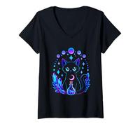 Womens Magical Black Cat Mystical Potion Bottle Halloween Vibe V-Neck T-Shirt