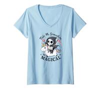 Womens Magical Bookworm Grim Reaper Riding Rainbow Unicorn V-Neck T-Shirt