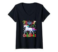 Womens Magical Funny Christmas Colorful Unicorn Matching Kids V-Neck T-Shirt