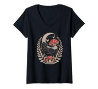 Women's Magical Goblincore Chicken Resting Under A Wild Fungi V-Neck T-Shirt