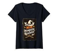 Womens Magical Mom Manager of Mischief Mothers Day Mommy Funny Mama V-Neck T-Shirt