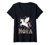 Womens Magical Nora Unicorn Girl First Name Design V-Neck T-Shirt
