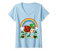 Womens Magical Rainbow Leprechaun Hat Ladybird St. Patrick's Day V-Neck T-Shirt