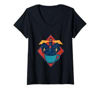 Womens Magical Storm in A Cup Lighthouse Surreal Teacup Fantasy Art V-Neck T-Shirt