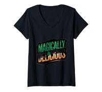 Women's Magically Delicious Shamrock St Patrick's Day Irish Flag V-Neck T-Shirt