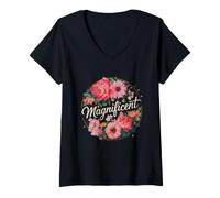 Women's Magnificent Spring Flower Peony Daisy Wreath V-Neck T-Shirt