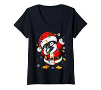 Women's Magpie Bird Christmas Lights Fun Dab Dance Santa Xmas V-Neck T-Shirt