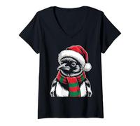 Womens Magpie Xmas Santa Hat Scarf Christmas Costume V-Neck T-Shirt