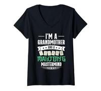 Womens Mah Jongg Player I'm A Grandmother And A Mahjong Mastermind V-Neck T-Shirt