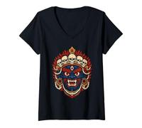 Women's Mahakala Buddhism Protector Dharma Spiritual Hinduism V-Neck T-Shirt