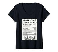 Women's Mahjong Funny Tile Game Nutrition Facts V-Neck T-Shirt