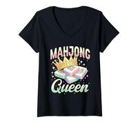 Women's Mahjong Queen, Tile Game Player, Mah Jong V-Neck T-Shirt
