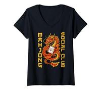 Women's Mahjong Social Club Bamboo Peacock Tile Player V-Neck T-Shirt