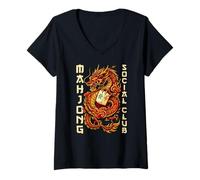 Women's Mahjong Social Club Bamboo Peacock Tile Player V-Neck T-Shirt