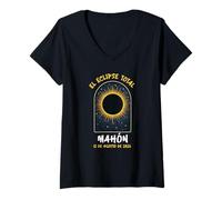 Womens Mahon Espana Spain Solar Eclipse Totality August 12, 2026 V-Neck T-Shirt