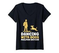 Womens Mail Carrier Dancing with Dogs Mailman Edition Postman V-Neck T-Shirt