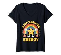 Womens Main Character Energy - Gen Z Humor Slogan V-Neck T-Shirt