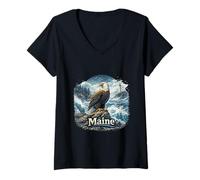 Women's Maine Atlantic Storm Eagle Coastal Lighthouse V-Neck T-Shirt