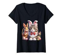 Women's Maine Coon Cat Easter Maine Coon Cat Happy Easter V-Neck T-Shirt