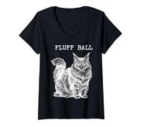 Women's Maine Coon Cat Fluffy Majestic Vintage Stipple V-Neck T-Shirt