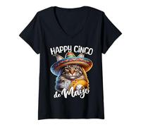 Women's Maine Coon Cat Happy Cinco De Mayo Costume Cat V-Neck T-Shirt