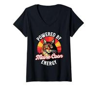Womens Maine Coon Cat Lover, Powered by Maine Coon Energy V-Neck T-Shirt