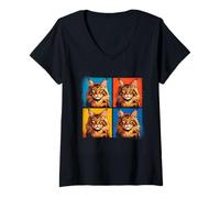 Womens Maine Coon Cat Pop Art Funny for Cat Owners and Lovers V-Neck T-Shirt