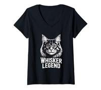 Womens Maine Coon Feline Whisker Legend Retro Style V-Neck T-Shirt