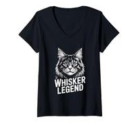Womens Maine Coon Feline Whisker Legend Retro Style V-Neck T-Shirt