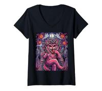 Women's Maine Coon Medusa Zombie Undead Spooky Scary Haunted Horror V-Neck T-Shirt