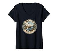 Women's Maine Portland Head Light Travel Illustration Design V-Neck T-Shirt