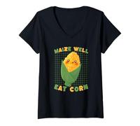 Women's Maize Well Eat Corn Cute Kawaii Pun Food V-Neck T-Shirt