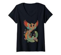 Women's Majestic Asian Chinese Phoenix Rising Mythical Firebird V-Neck T-Shirt