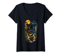 Women's Majestic Black Panther Cosmic Landscape Wildlife Lover V-Neck T-Shirt