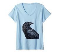 Womens Majestic Black Raven Art V-Neck T-Shirt