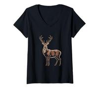 Womens Majestic Buck Stag Antlers Forest Wildlife Icon V-Neck T-Shirt