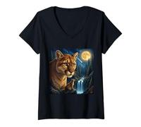 Women's Majestic Cogar Under the Moonlight Sky Nature Scene V-Neck T-Shirt